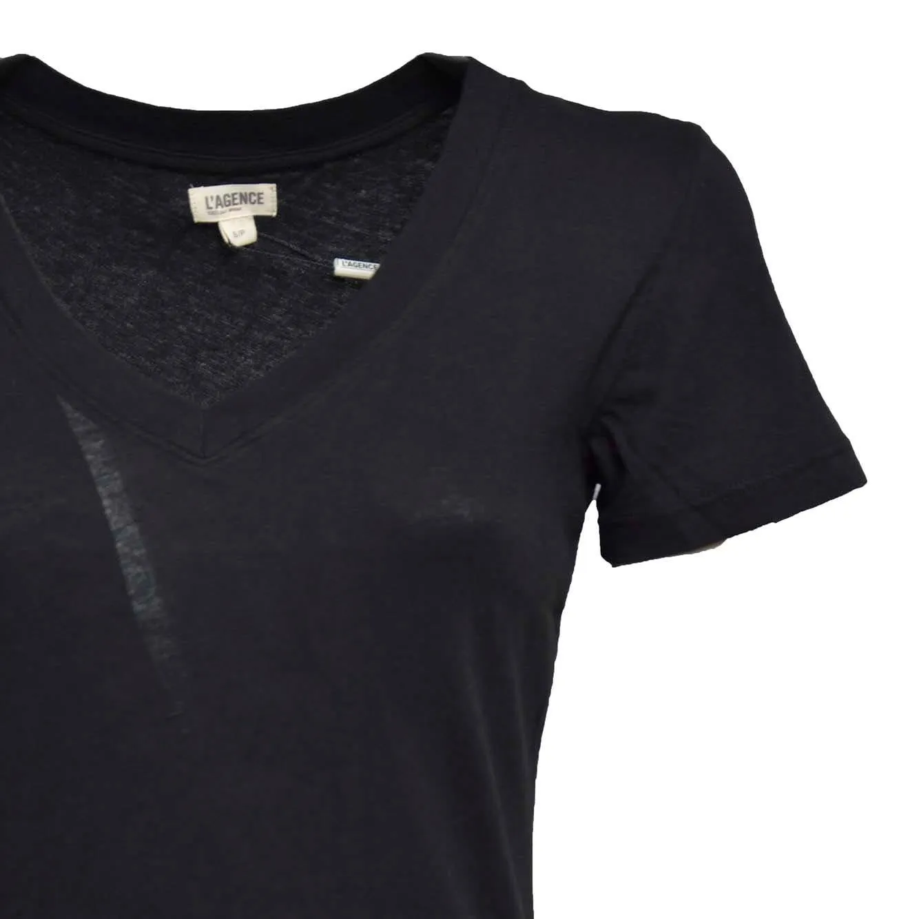 L'Agence 5485DCJ T-shirt Nera Scollo a V Slim