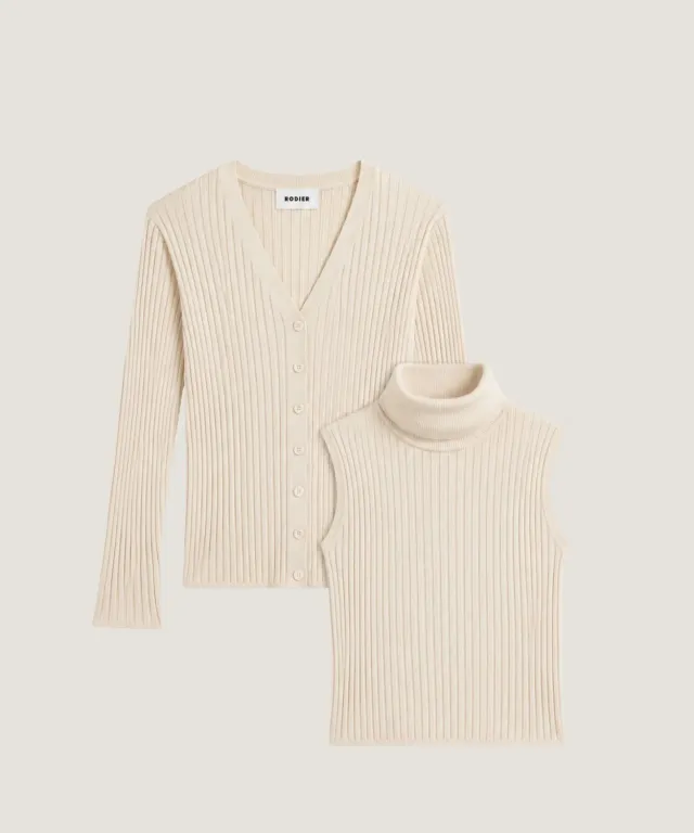 Rodier twin-set dolcevita seta e cotone avorio
