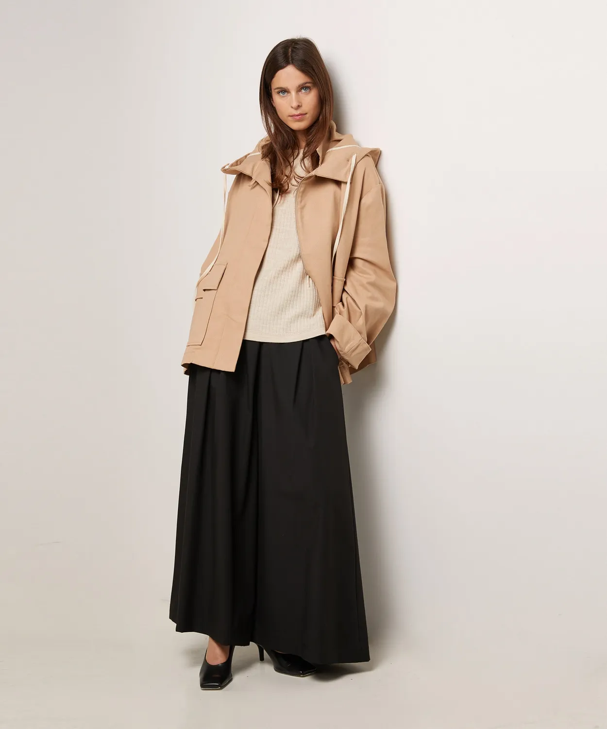 Rodier Giacca Oversize con Cappuccio Beige Cotone