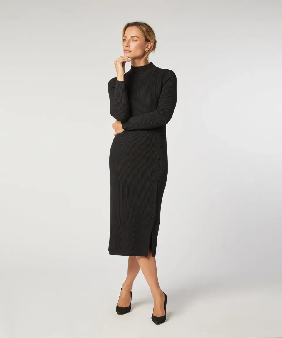 Rodier abito lungo maglia coste nero