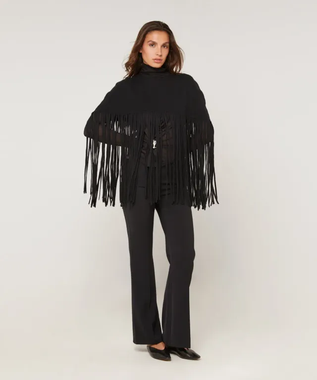 Rodier Mantella con frange Nero maglia densa