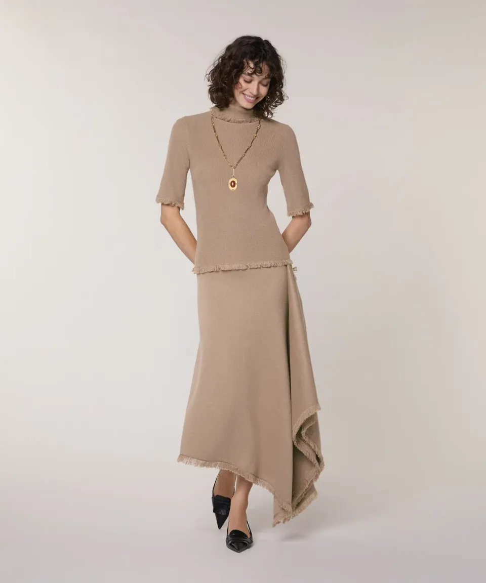 Rodier Maglione Dolcevita Maniche Corte Mocha Brown a Coste