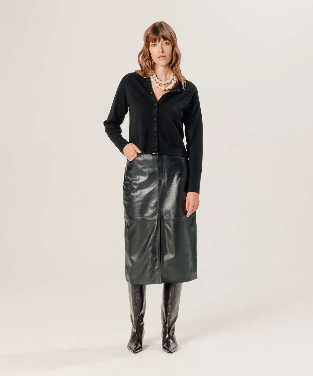Rodier cardigan corto cashmere girocollo nero donna