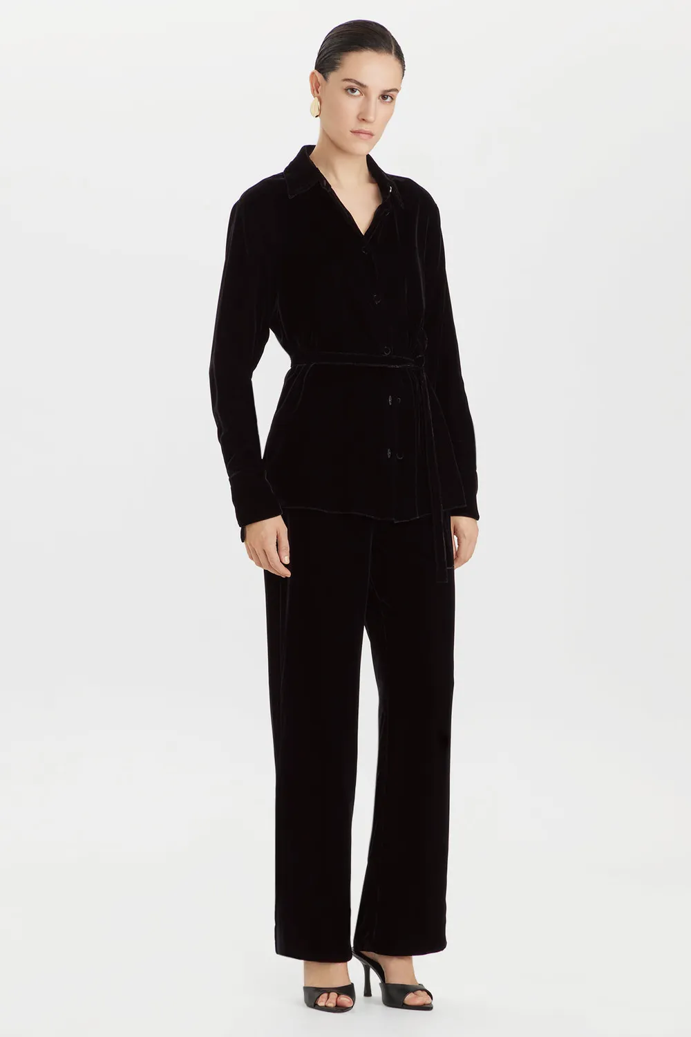 PORTS 1961 PW426TST01 pantaloni velluto nero vita alta