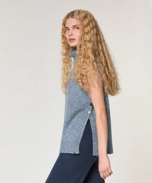 Rodier maglione senza maniche maglia grossa blu