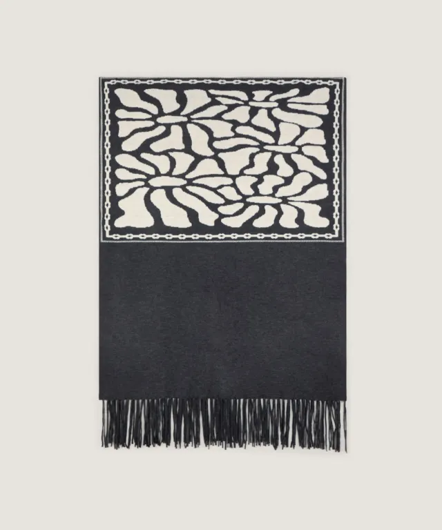 Rodier Stola Jacquard Grigio Scuro Sciarpa Taglia Unica