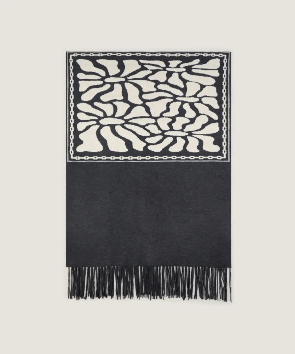 Rodier Stola Jacquard Grigio Scuro Sciarpa Taglia Unica