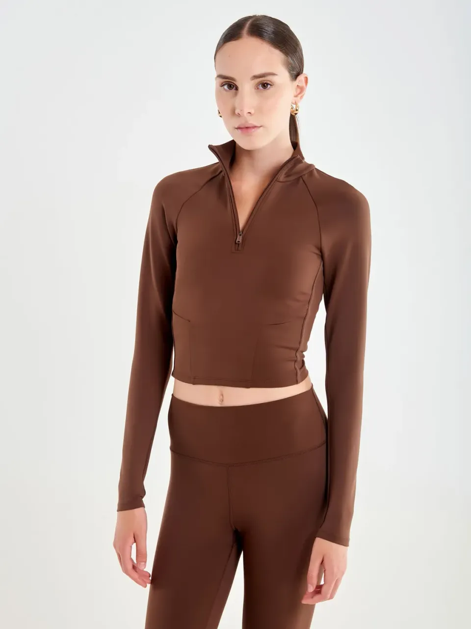 Vicolo Felpa Cropped Zip Tabacco tecnica modellante
