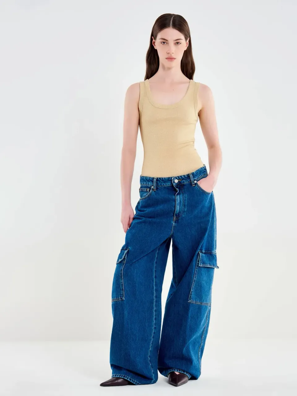 VICOLO Denim Cargo Tasconi jeans blu cotone XS-L