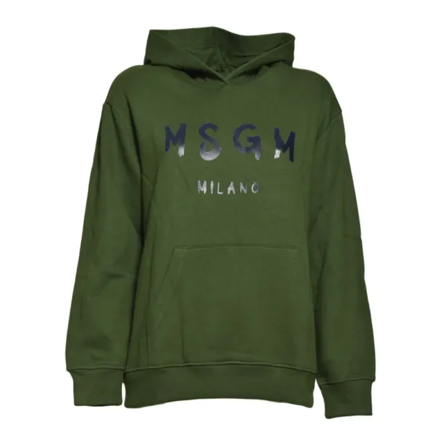 MSGM Junior F5MSJUHS019 felpa verde cappuccio cotone