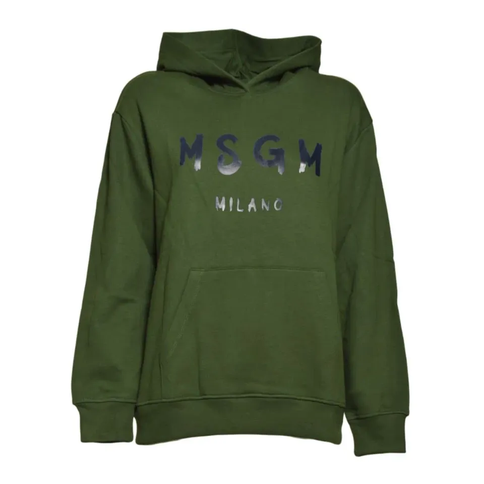 MSGM Junior F5MSJUHS019 felpa verde cappuccio cotone
