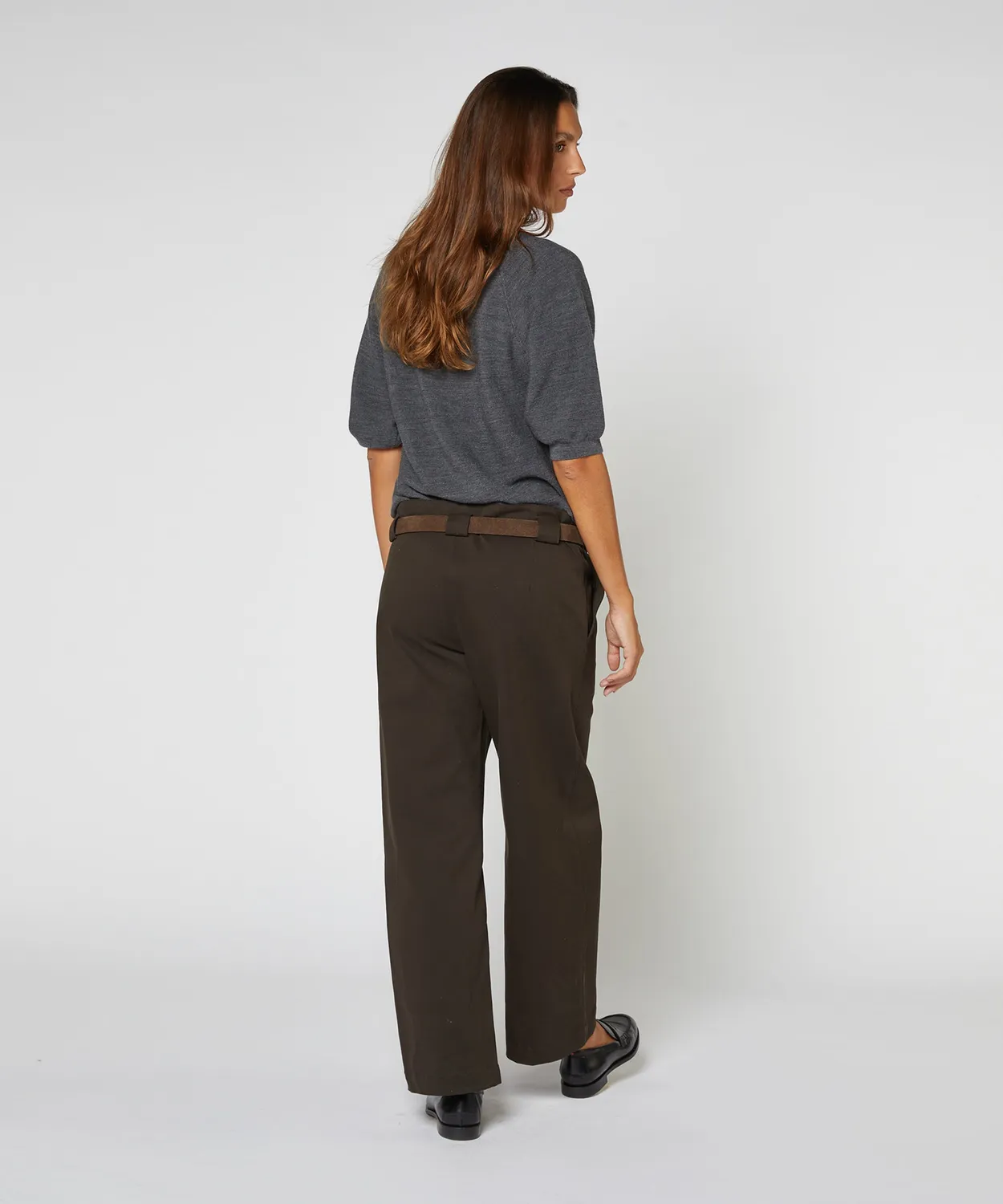Rodier pantaloni larghi cotone vita alta marrone