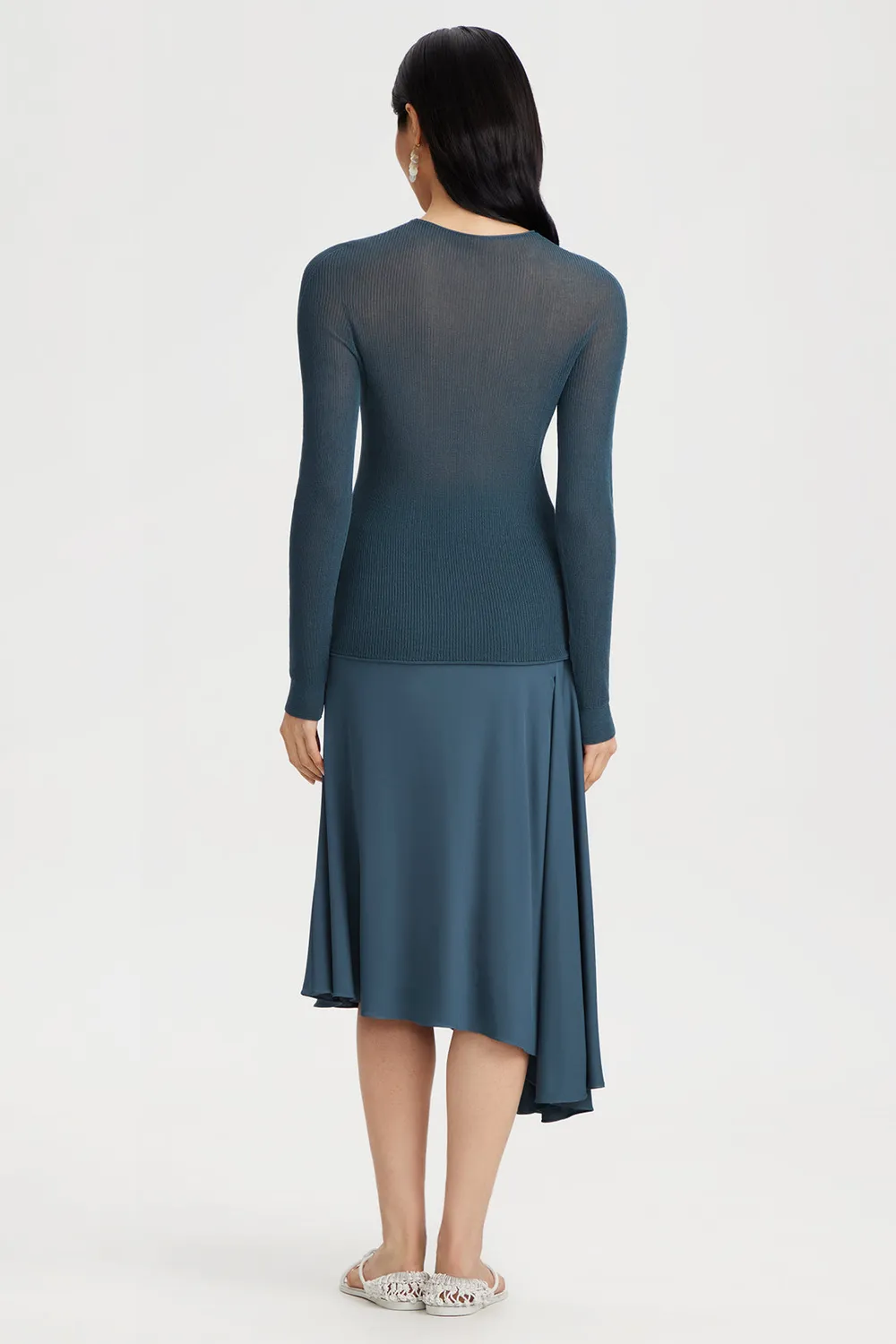 PORTS 1961 Ribbed Knit Top maglia blu orione costina