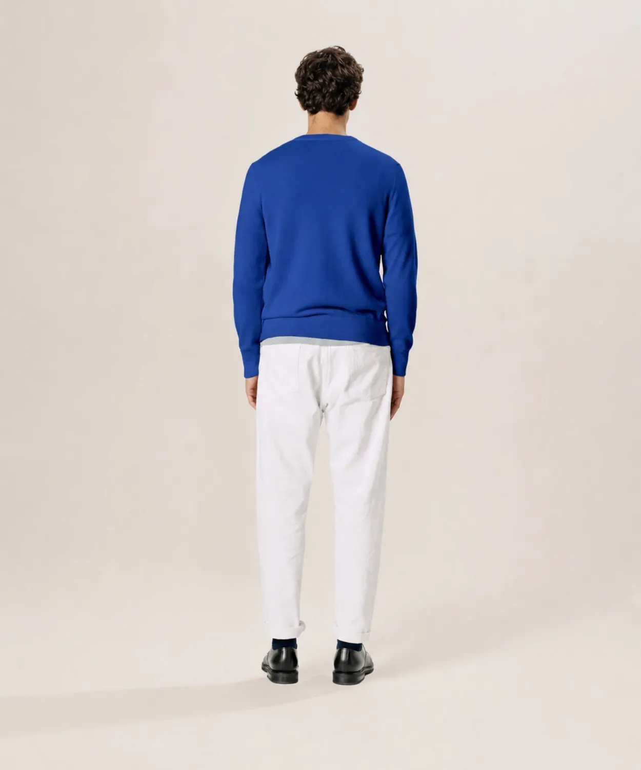 Rodier maglione girocollo uomo lana merino blu azzurro