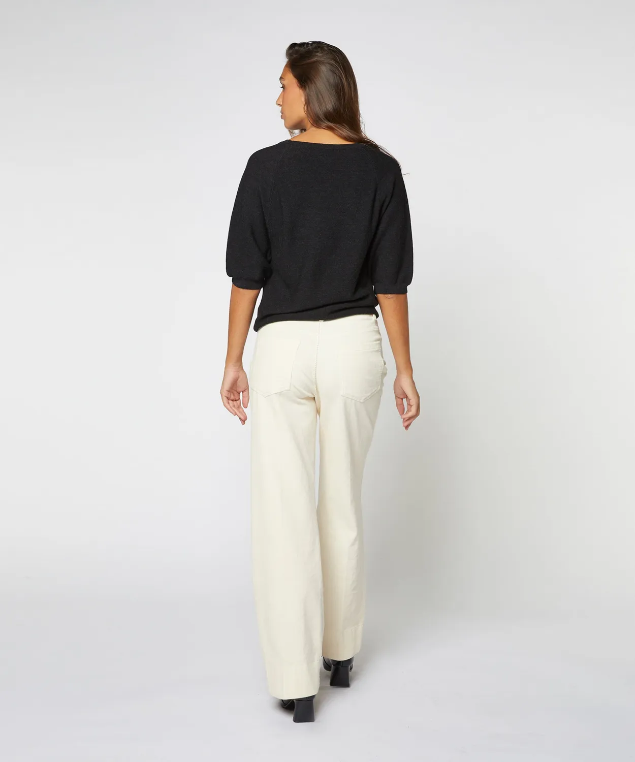 Rodier Pantaloni larghi velluto coste ecru vita alta