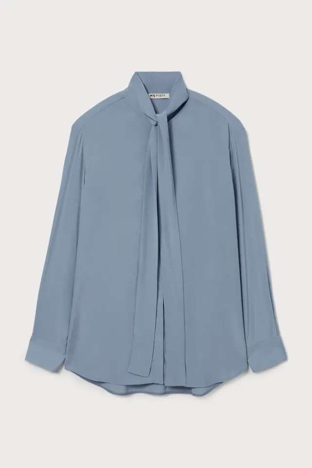 PORTS 1961 PW326HLS12 camicia azzurra collo fiocco cupro