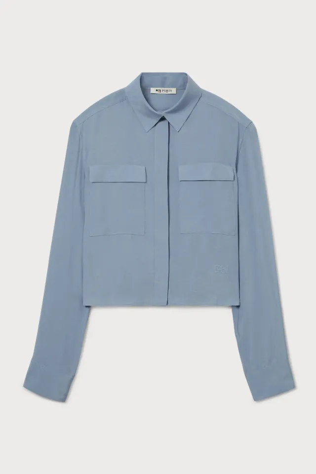 PORTS 1961 Cupro camicia cropped azzurra cupro