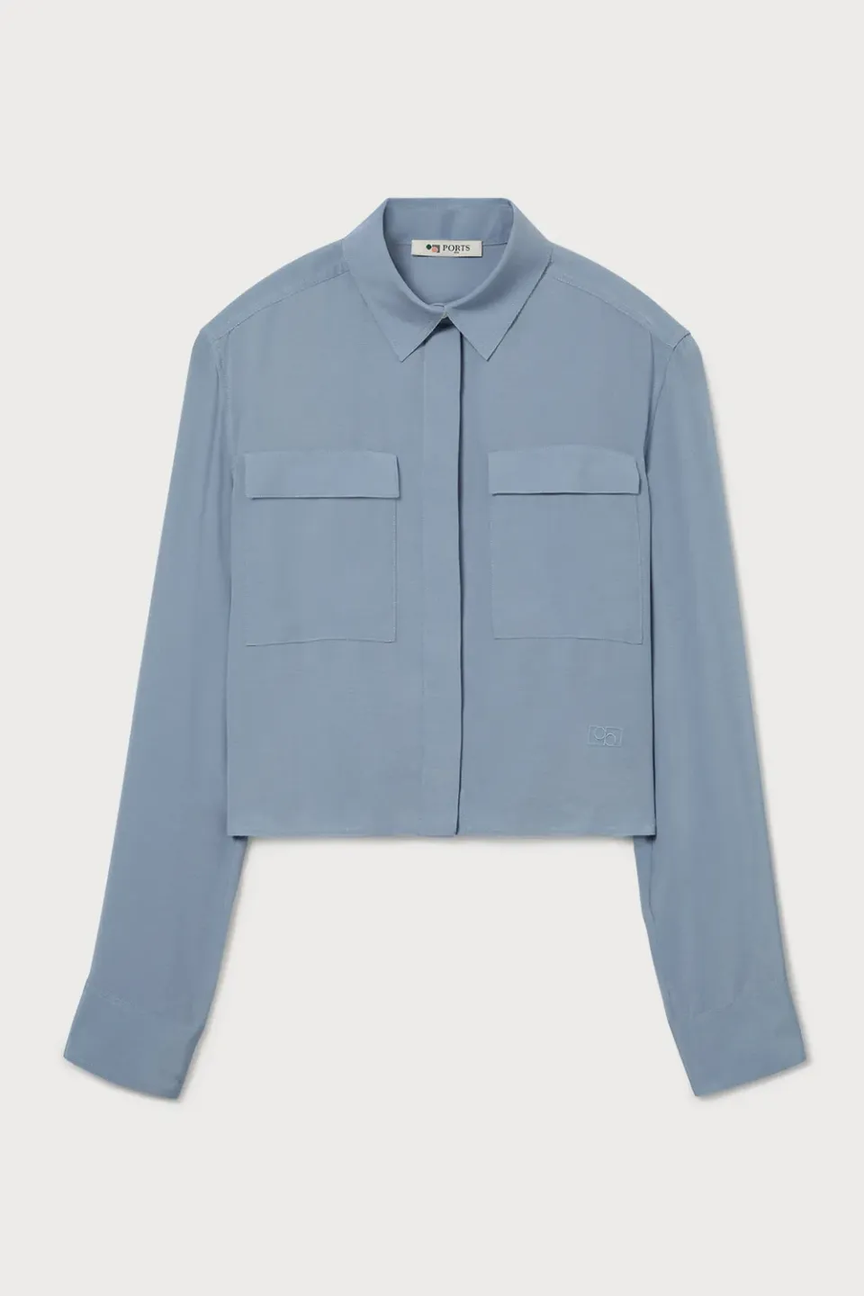 PORTS 1961 Cupro camicia cropped azzurra cupro