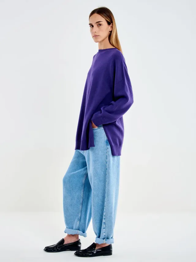 Vicolo Pullover con Spacchi viola taglia unica costine