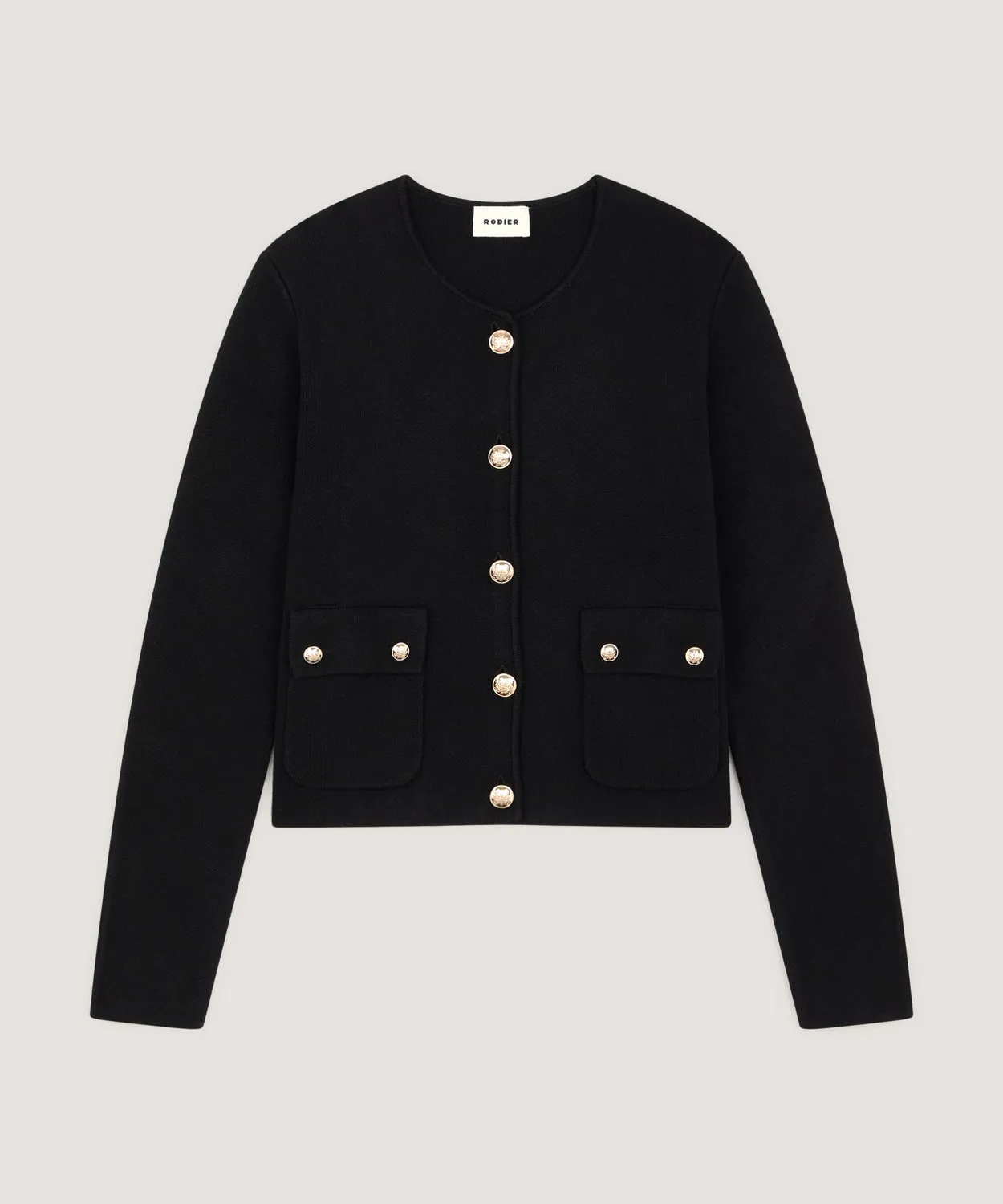 Rodier Giacca corta maglia double nero bottoni oro