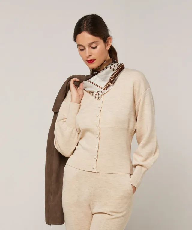 Rodier Cardigan Corto Lana beige melange maniche sbuffo