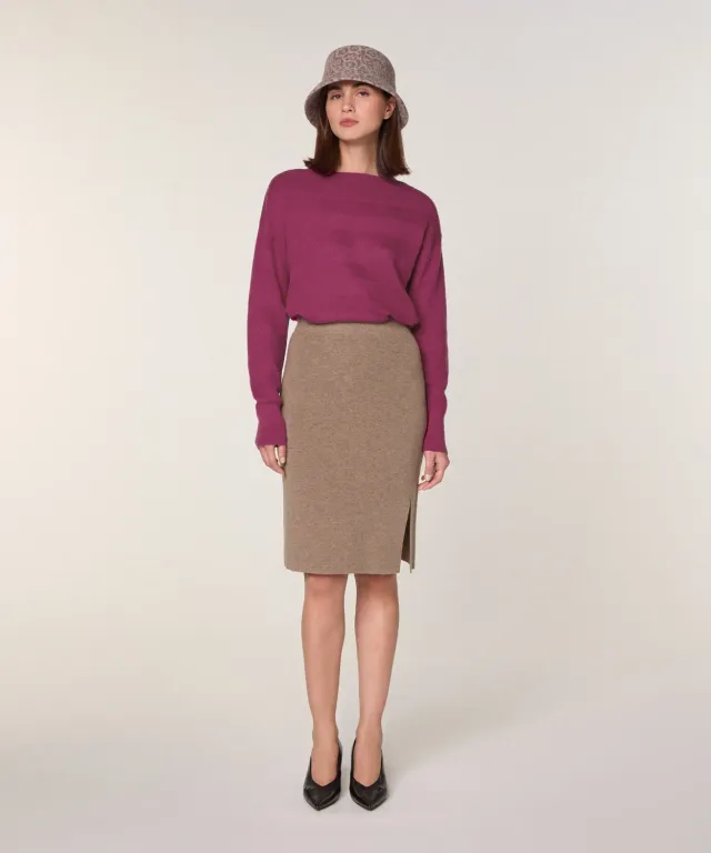 Rodier Gonna dritta lana cashmere Camel Midi S