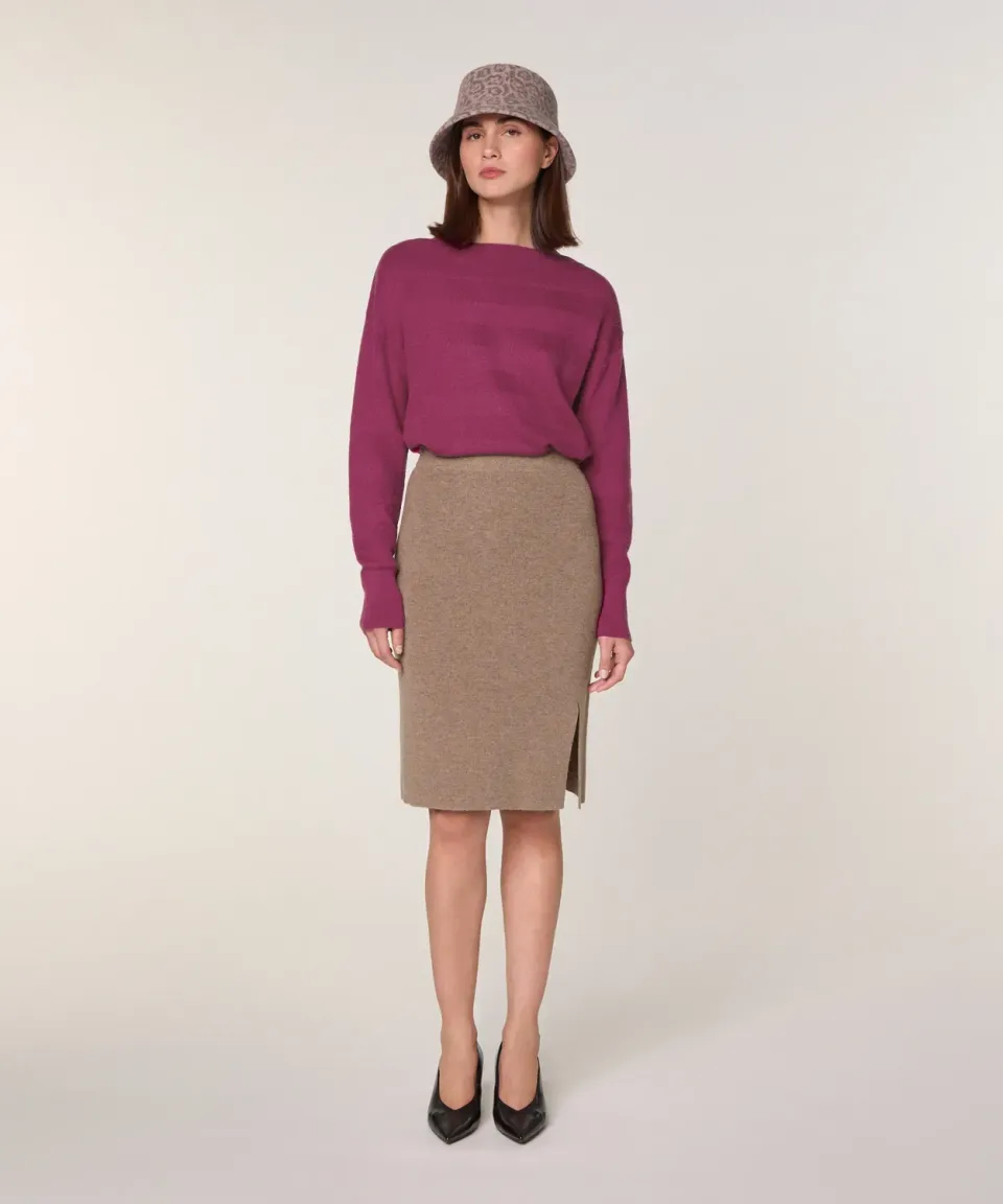Rodier Gonna dritta lana cashmere Camel Midi S