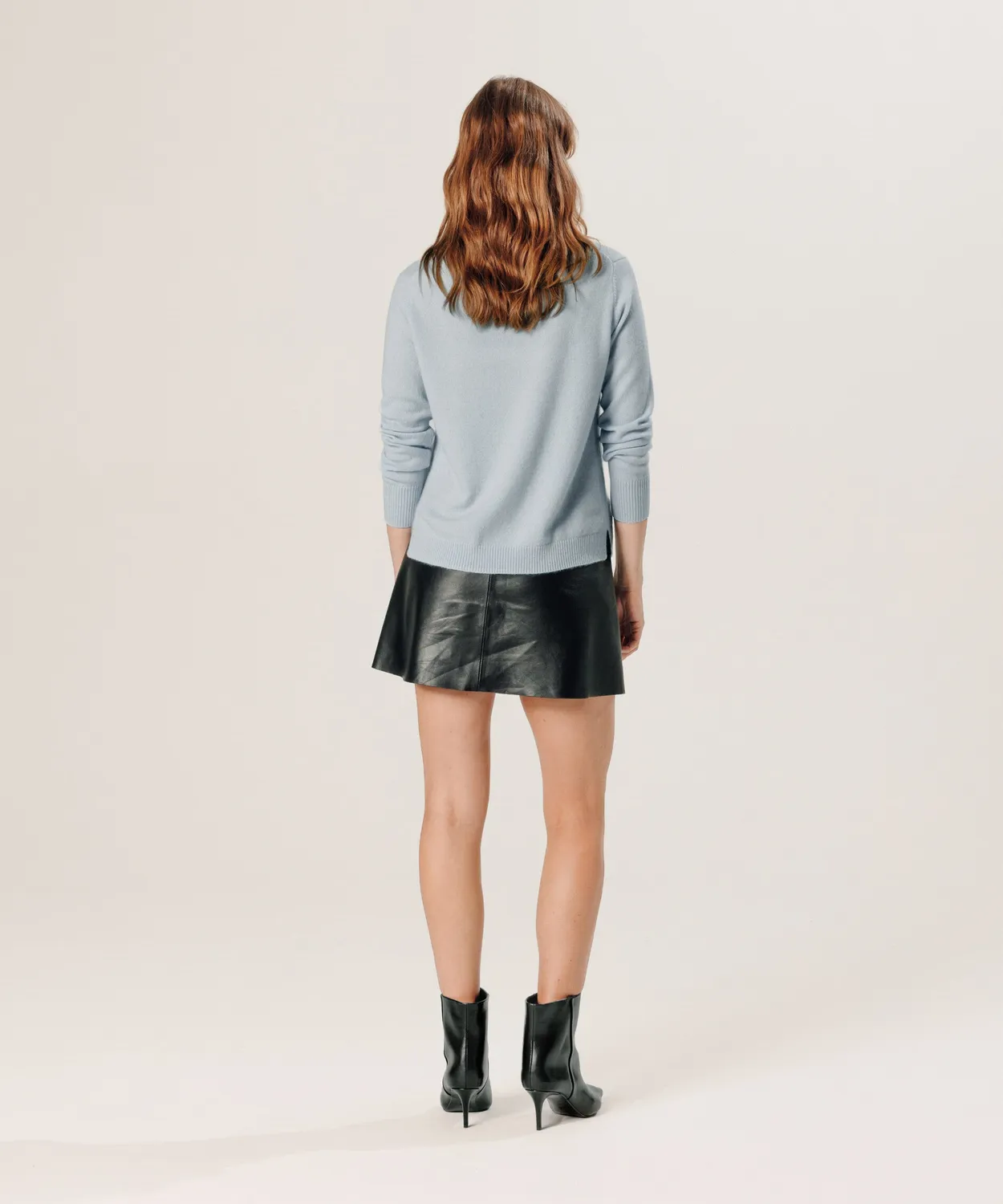 Rodier Maglione cashmere collo tunisino celeste S-XL