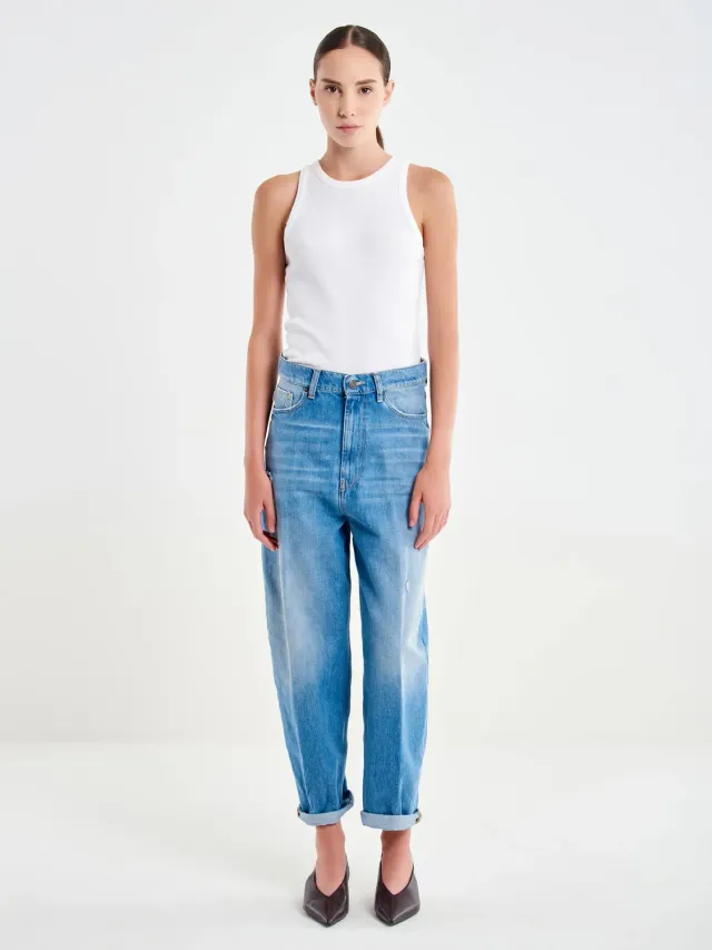 Vicolo Jeans Laila Relaxed Fit vita alta blu con strappi