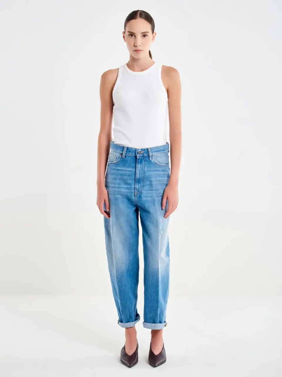 Vicolo Jeans Laila Relaxed Fit vita alta blu con strappi