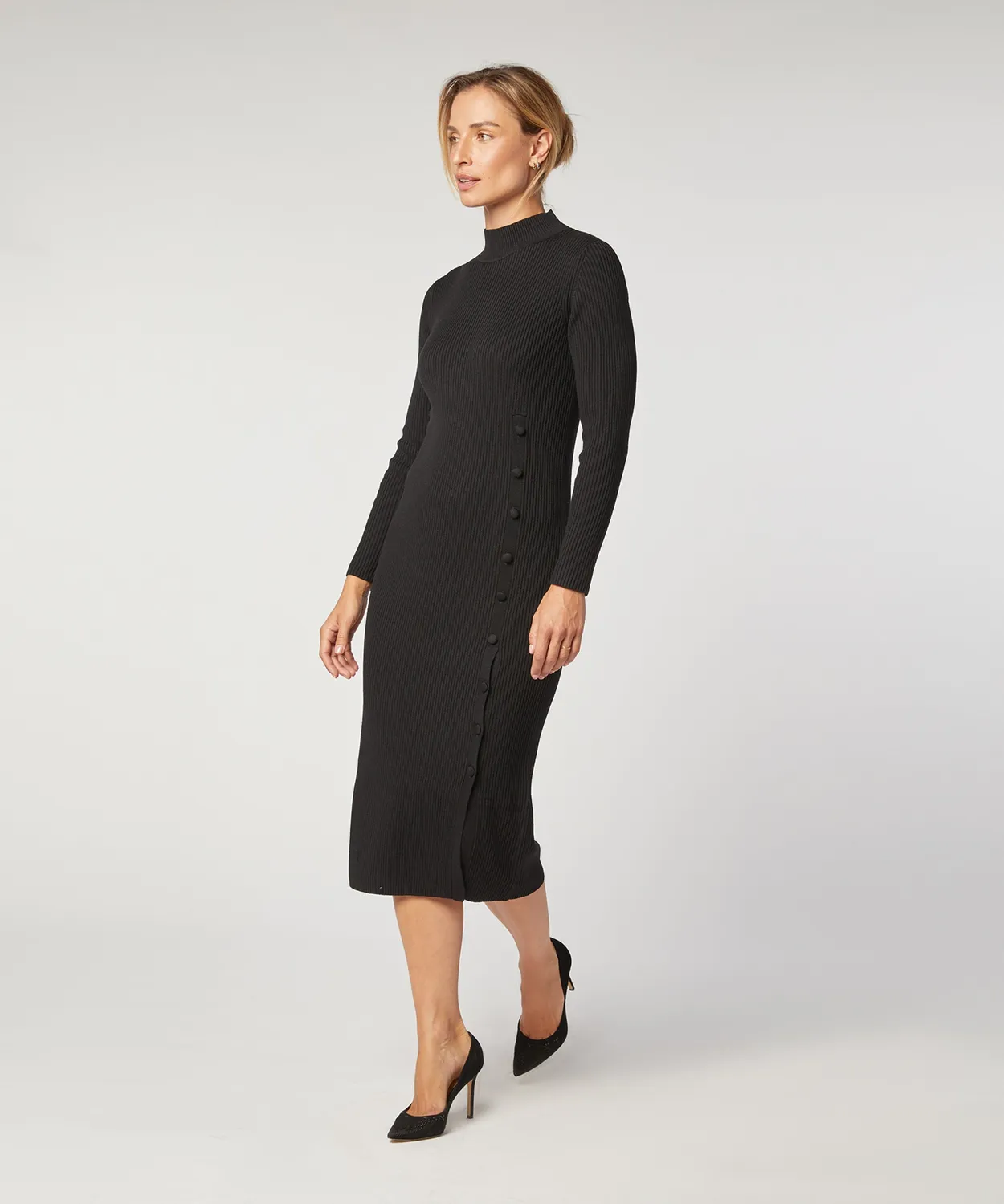 Rodier abito lungo maglia coste nero