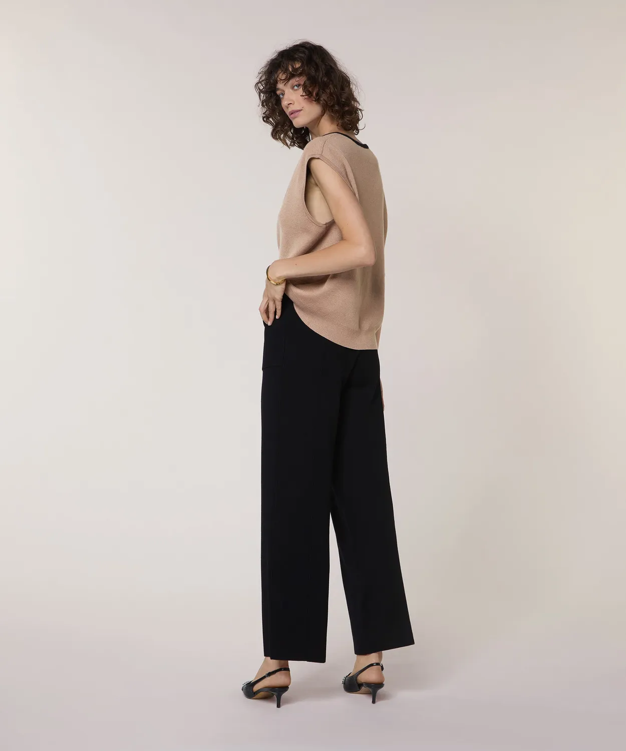 Rodier Pantaloni Larghi in Maglia Neri Gamba Ampia