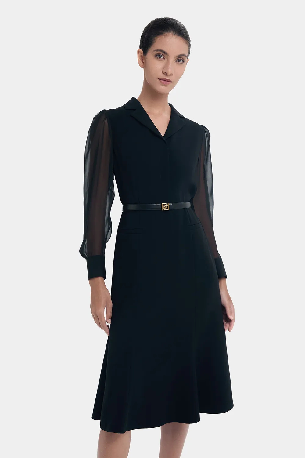 PORTS abito nero chiffon cintura black