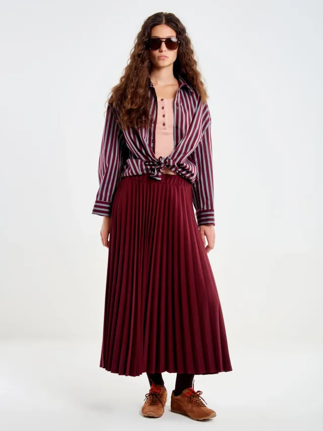 Vicolo gonna midi plissettata bordeaux cotone