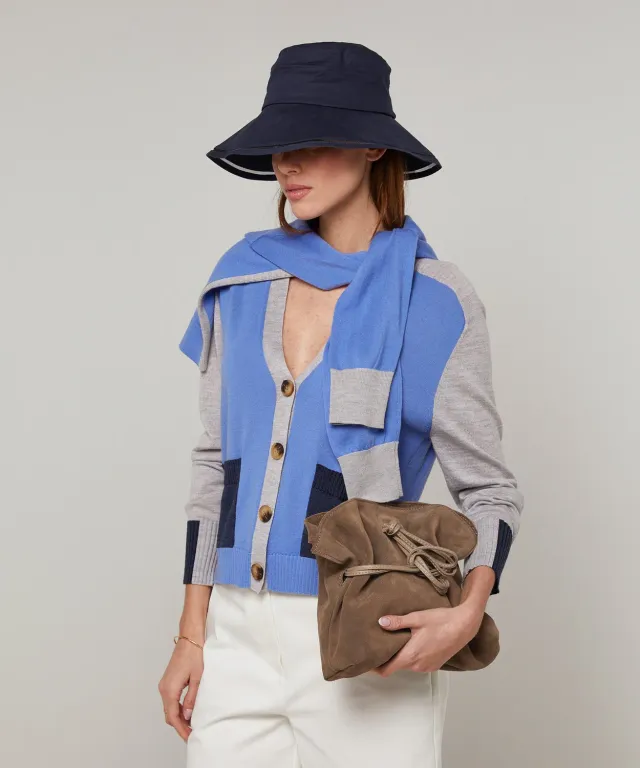 Rodier Cardigan tricolore lana merino Horizon Blue