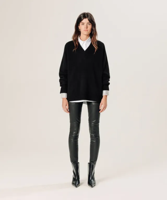 Rodier maglione oversize donna cashmere scollo V nero