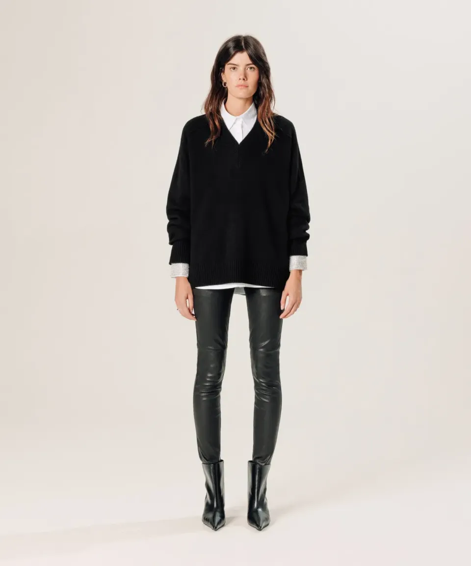 Rodier maglione oversize donna cashmere scollo V nero