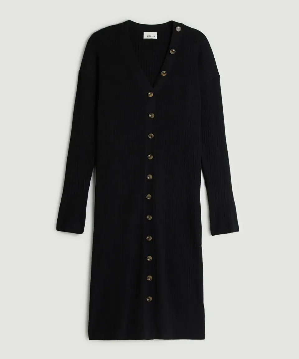 Rodier abito midi coste nero scollo V