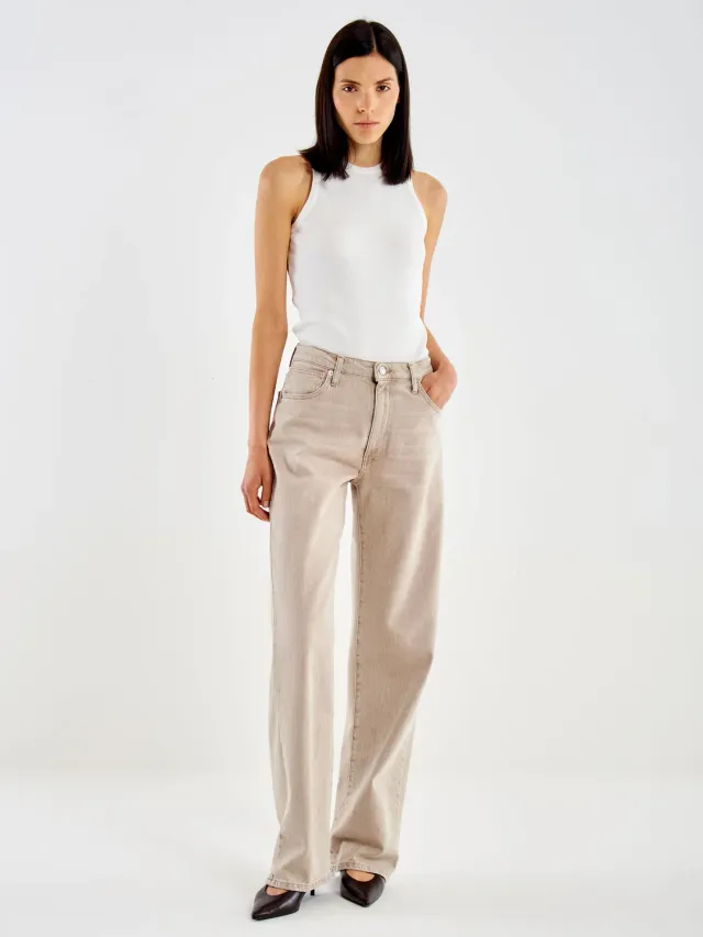Vicolo Nina jeans straight beige vita media elasticizzato