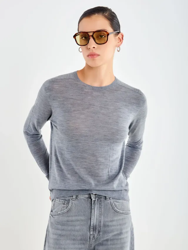 Vicolo pull girocollo grigio lana merinos