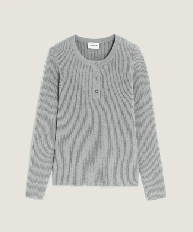 Rodier maglione cashmere collo tunisino grigio chiaro 2 fili