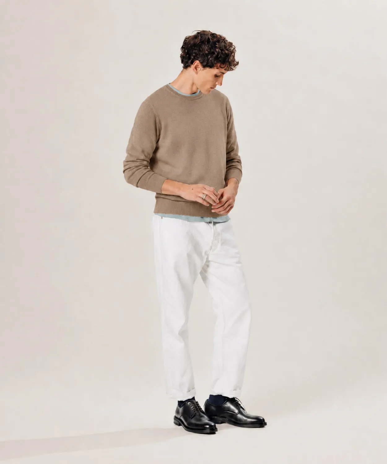 Rodier Maglione girocollo lana merino cammello uomo