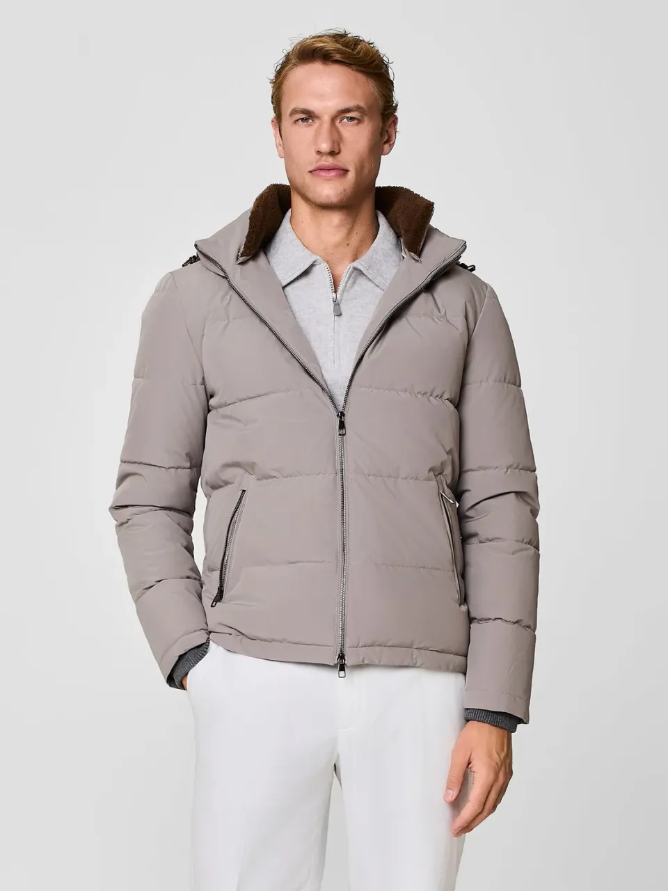 Paul Taylor Piumino Corto Giacca Taupe Ecopelliccia