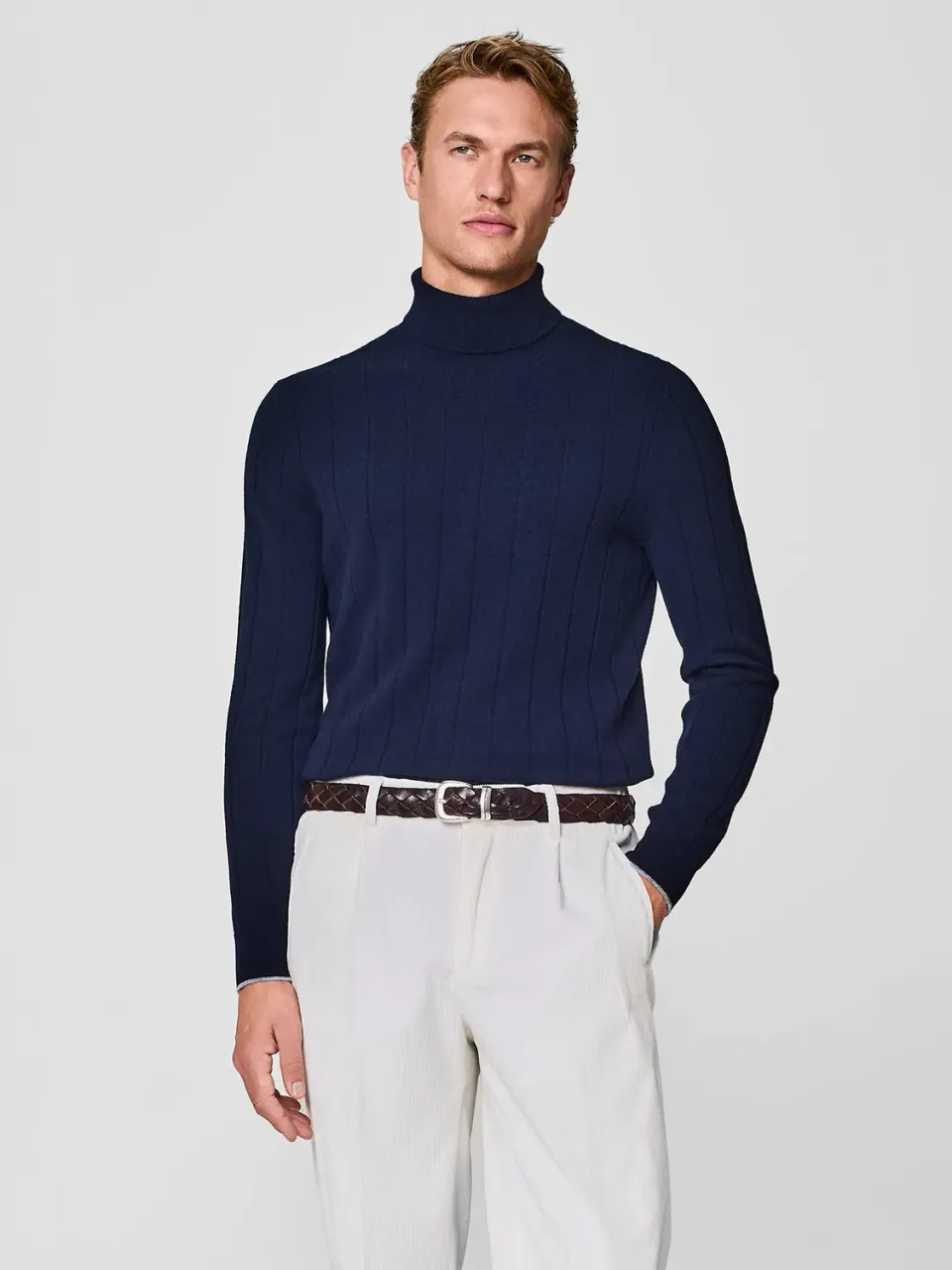 Paul Taylor Dolcevita Maglia Cashmere Lana Blu Costa Piatta
