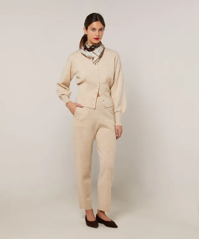 Rodier Pantaloni dritti lana Milano beige screziato