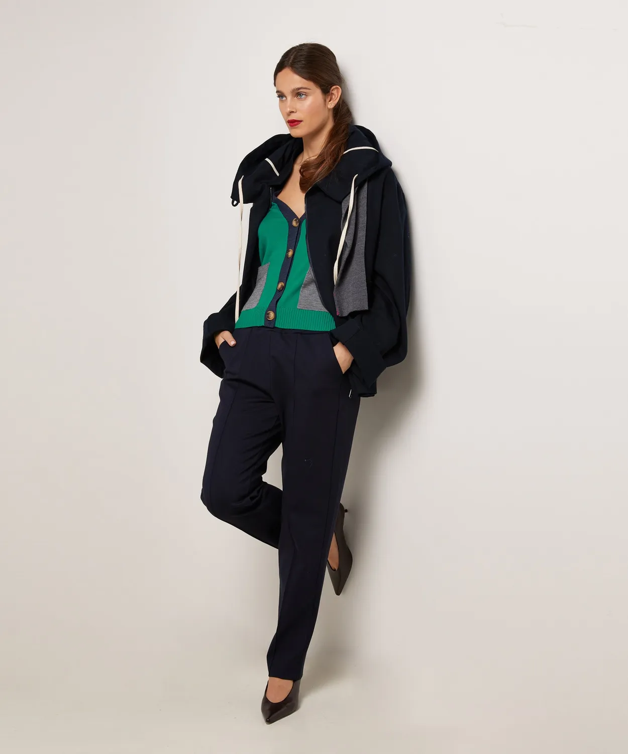 Rodier giacca oversize cappuccio cotone blu navy