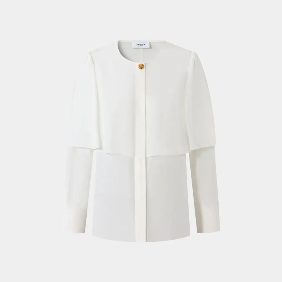 Ports FW25 White Cape Shirt camicia crema effetto mantella