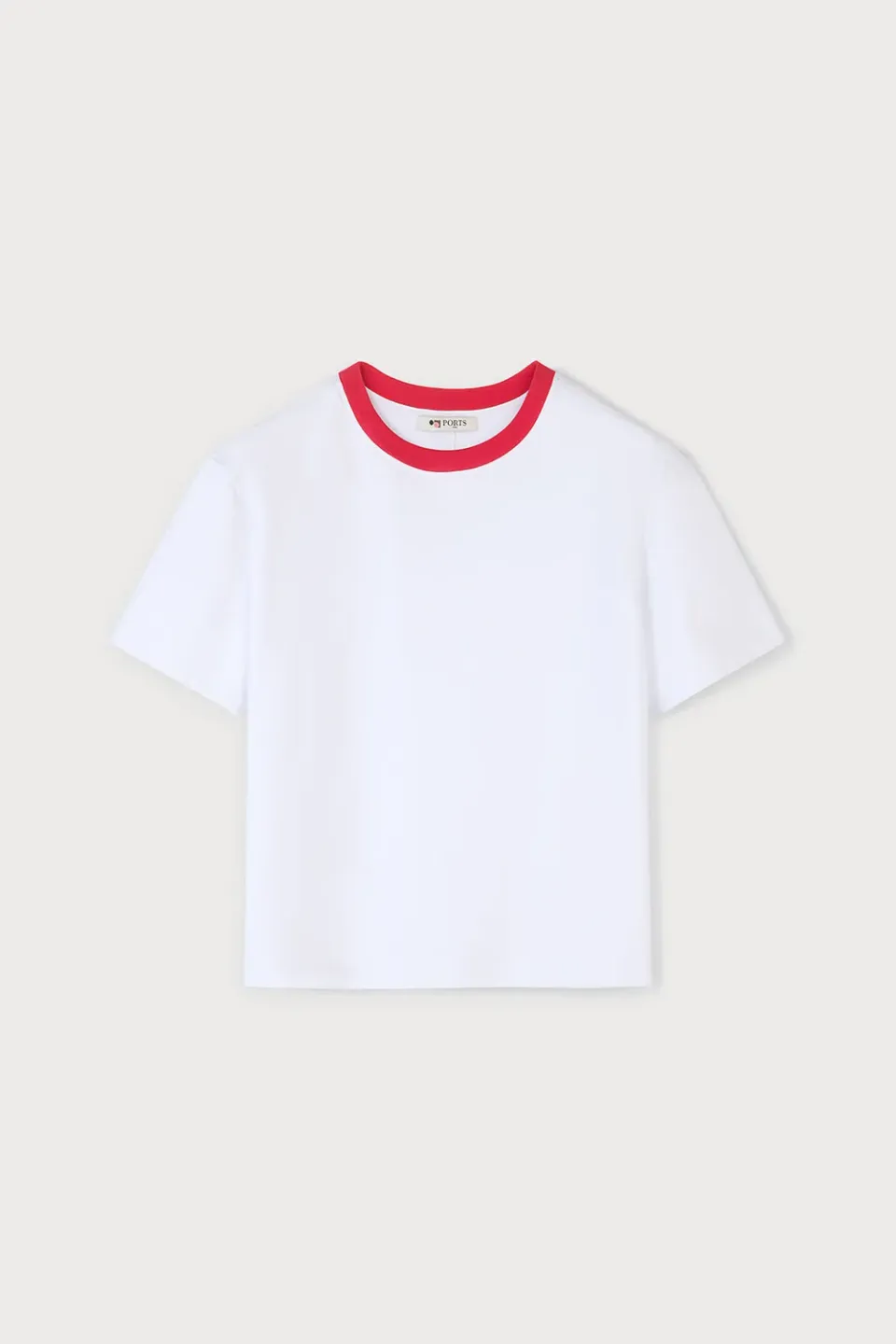 PORTS PW126KKC51 t-shirt bianca collo rosa optic white