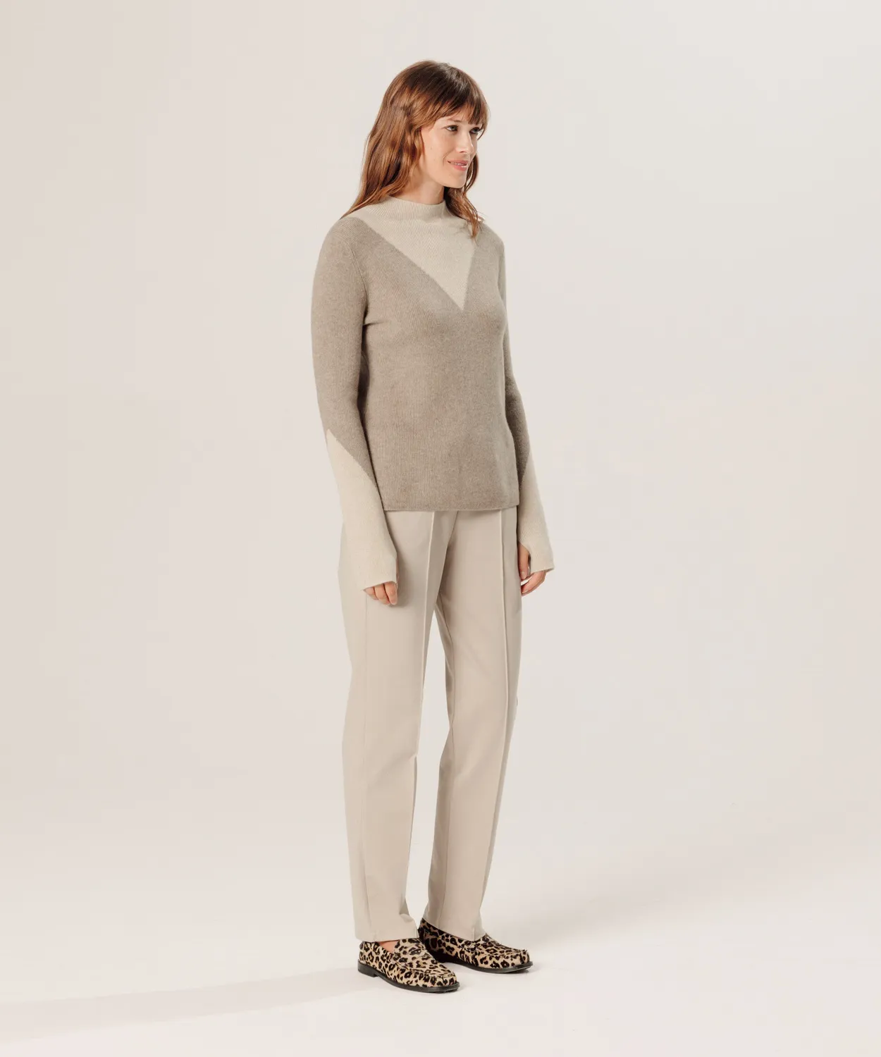 Rodier maglione cashmere trompe l'oeil marrone tortora