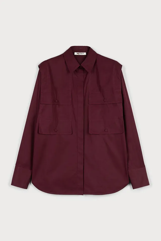Ports Bordeaux Camicia Cotone Burgundy Tasche